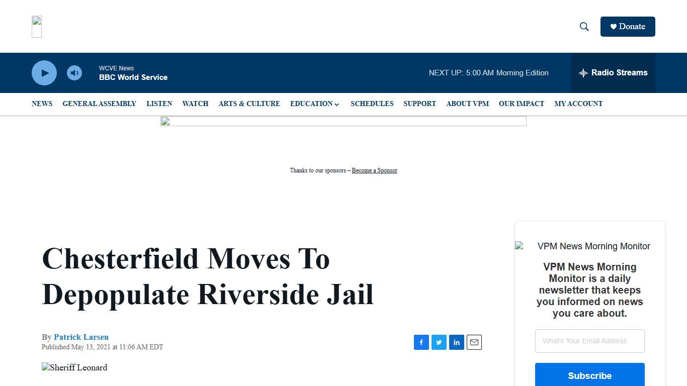 Chesterfield Moves To Depopulate Riverside Jail